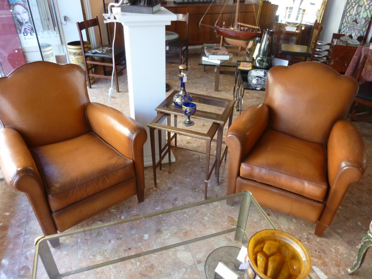 Paire De Fauteuils Club Cuir 