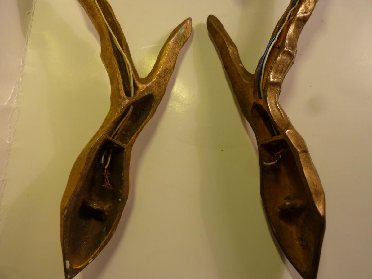 Appliques Attribuées à Félix Agostini En Bronze Doré Patiné 1960-photo-1