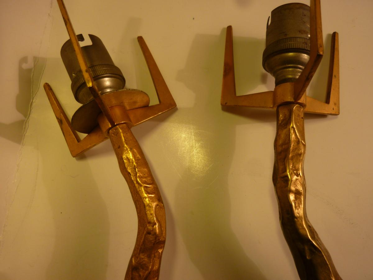 Appliques Attribuées à Félix Agostini En Bronze Doré Patiné 1960-photo-2