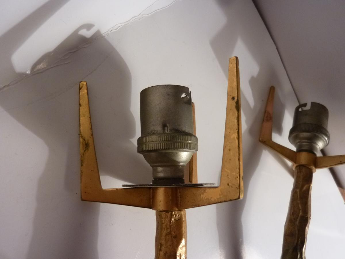 Appliques Attribuées à Félix Agostini En Bronze Doré Patiné 1960-photo-4