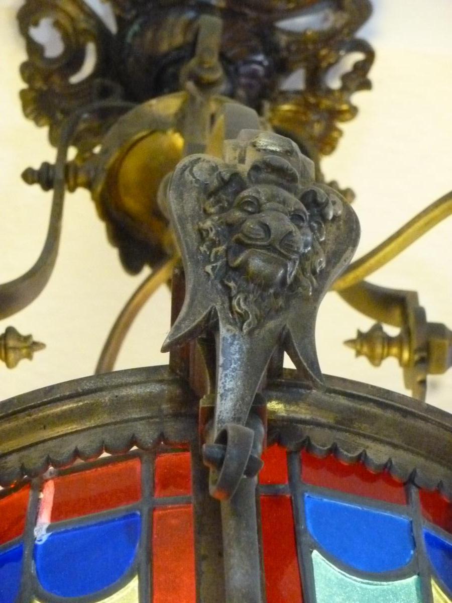 Lanterne Vitrail et Bronze XIXème Siècle -photo-4