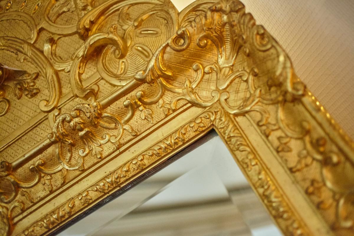 Mirror Wood And Stucco Gilded Leaf Style 19th Century-photo-2