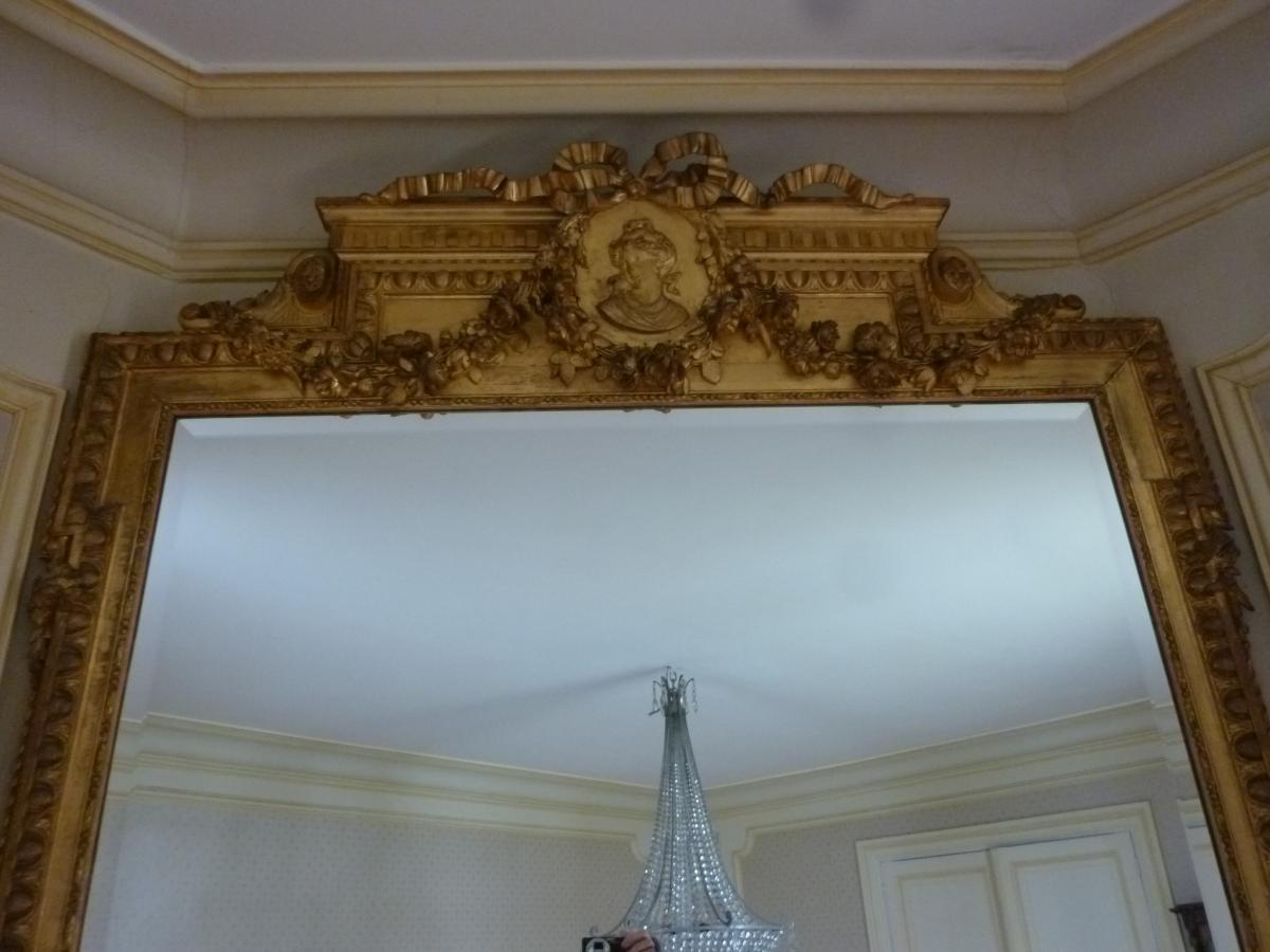 Grand Miroir Bois Et Stuc Doré à La Feuille Style Louis XVI 19ème Siècle -photo-2
