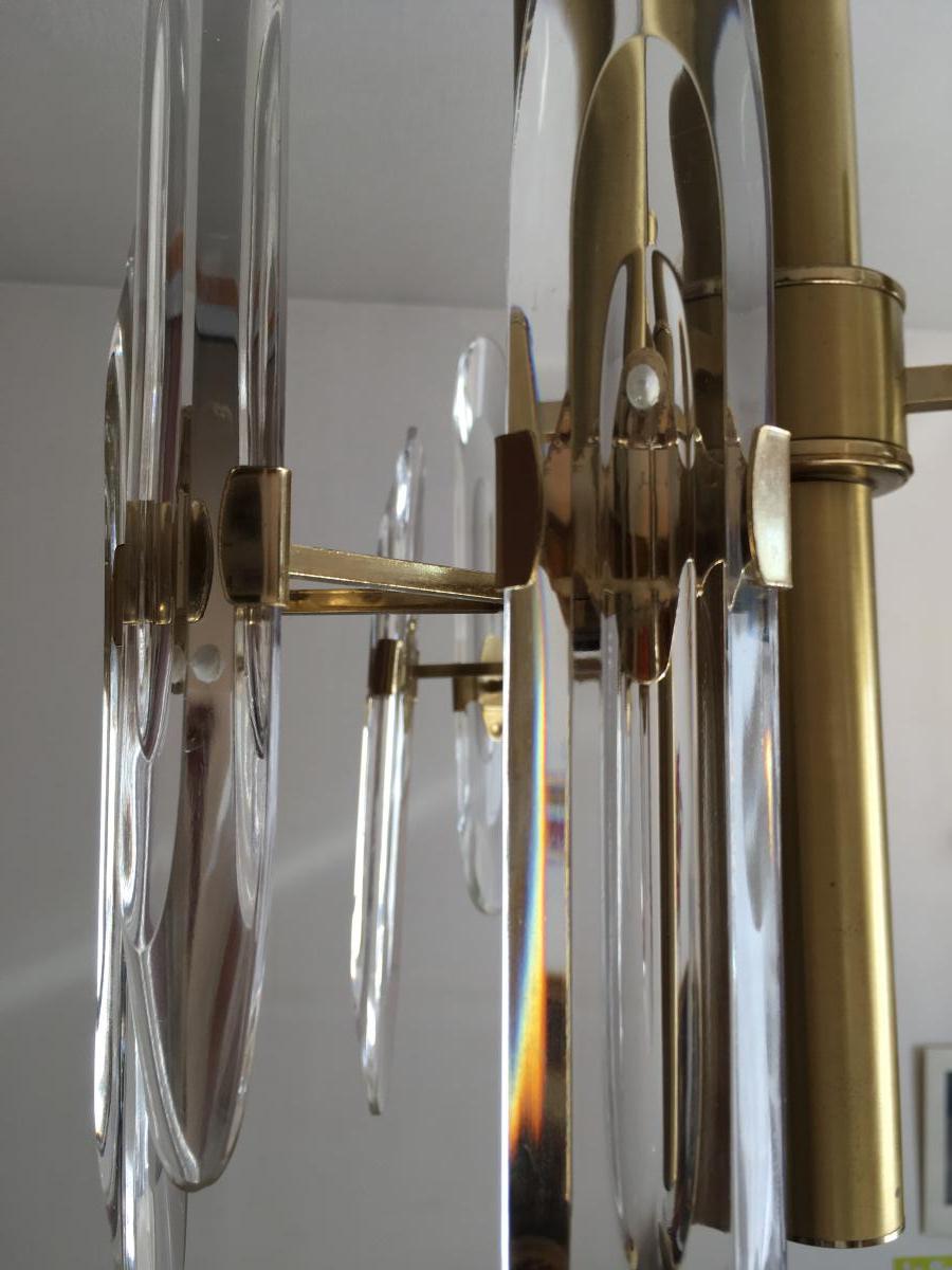 Gaetano Sciolari Paire de Lustres Laiton Et Cristal 1960-photo-4