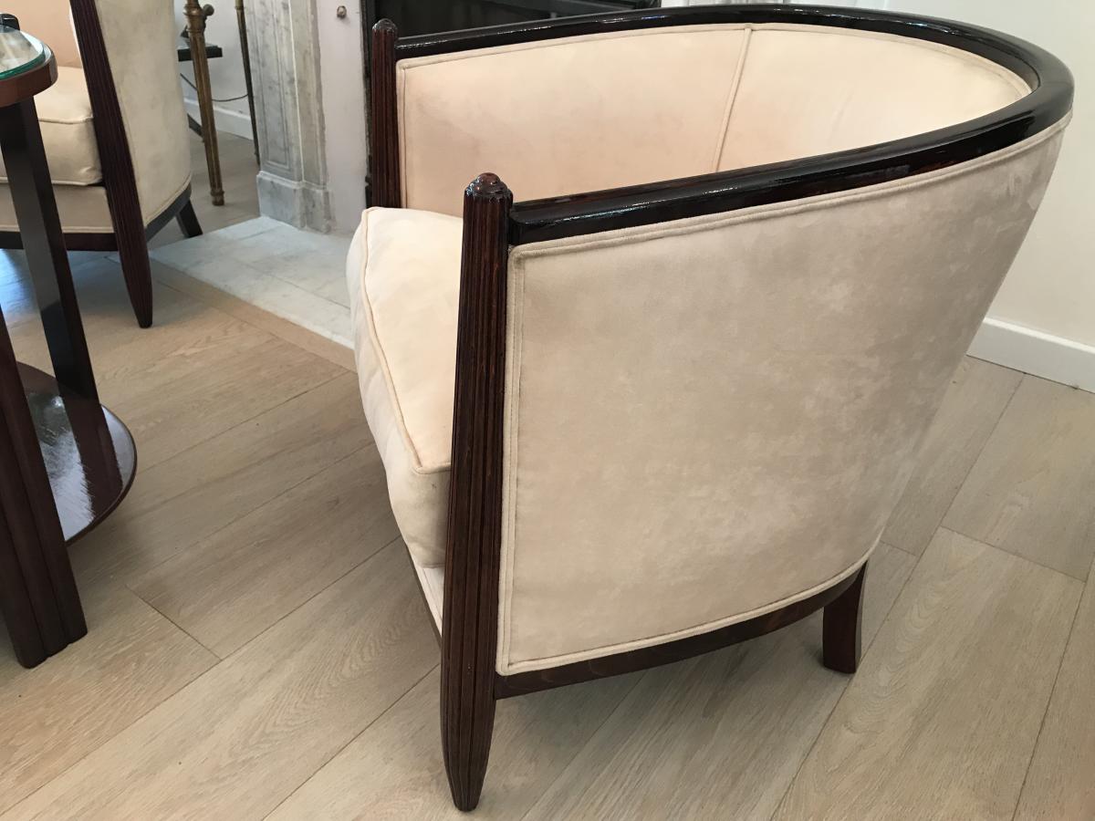 Pair Of Armchairs And Pedestal Rosewood Art Deco 1930-photo-3