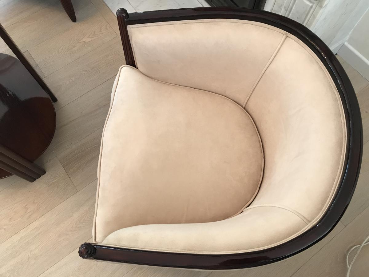 Pair Of Armchairs And Pedestal Rosewood Art Deco 1930-photo-4