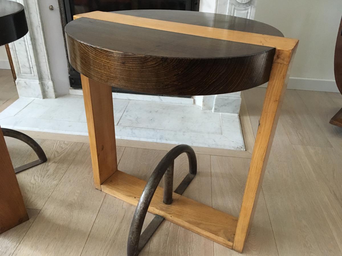 Circular Pedestal Table Art Deco Wood And Metal-photo-2