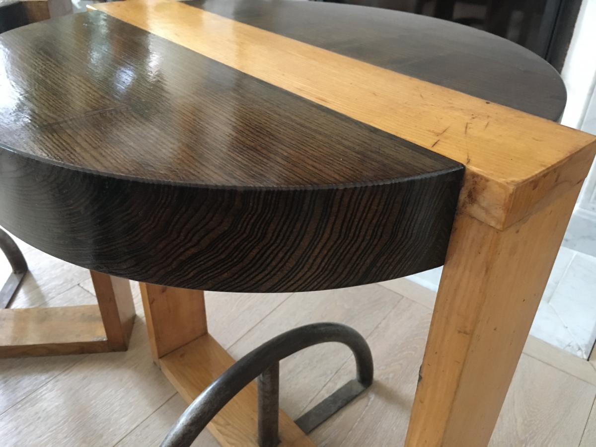 Circular Pedestal Table Art Deco Wood And Metal-photo-2