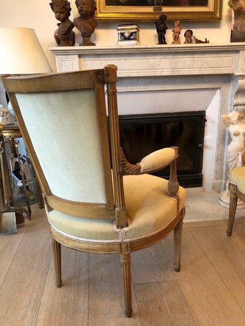 Paire De Fauteuils En Hêtre Louis XVI d'époque Directoire Fin XVIIIe Siècle-photo-3