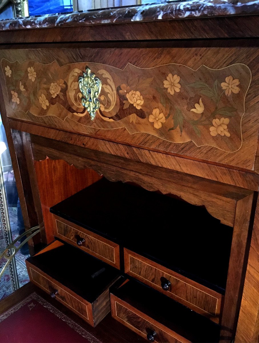 Secretary Napoleon III Style Louis XV Marquetry Rosewood And Rosewood-photo-1