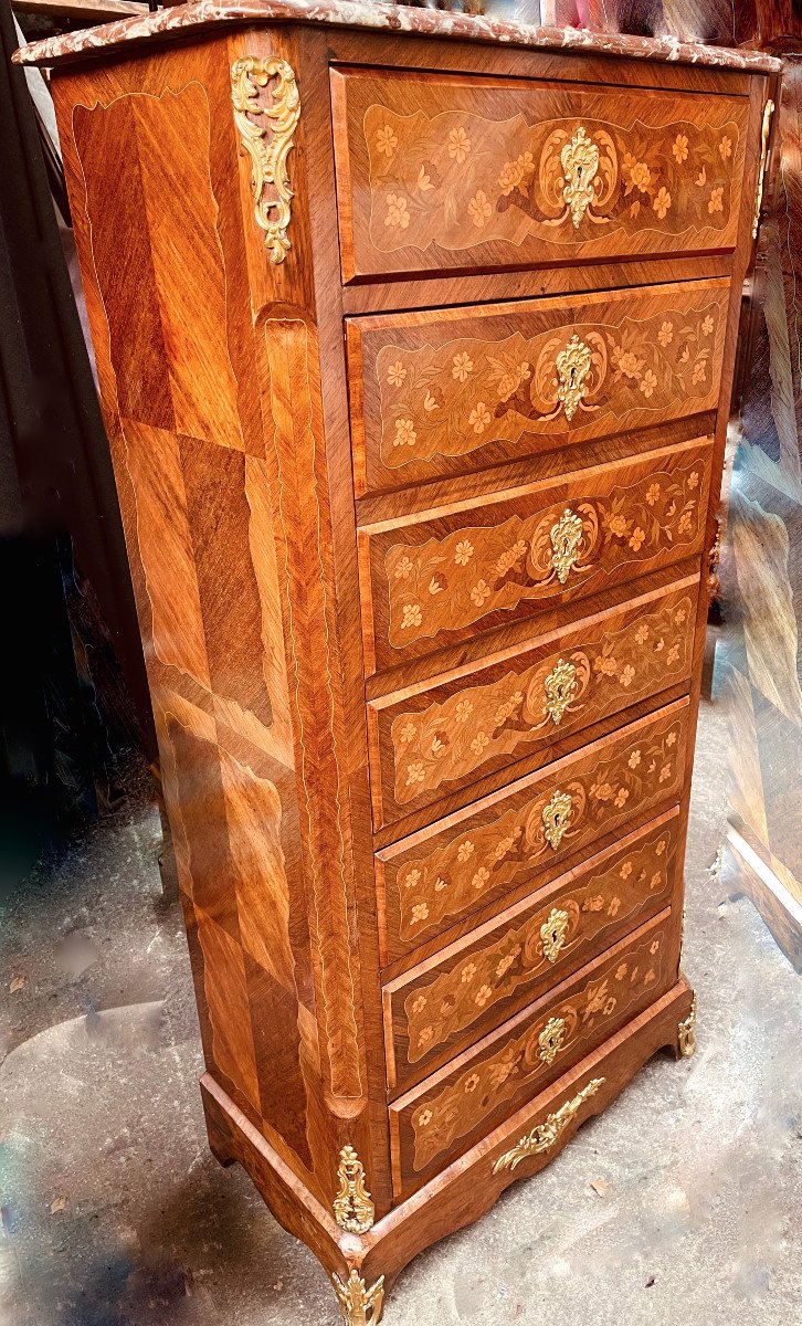 Secretary Napoleon III Style Louis XV Marquetry Rosewood And Rosewood-photo-5