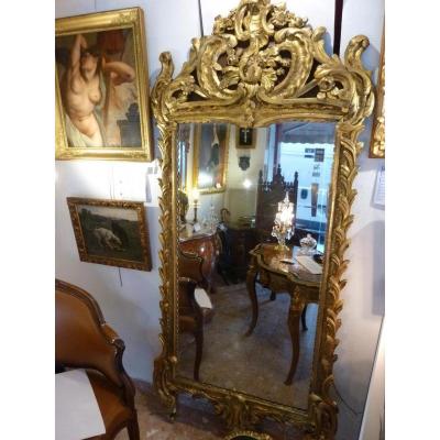 Miroir En Bois Doré à La Feuille Epoque Louis XV - XVIIIème Siècle