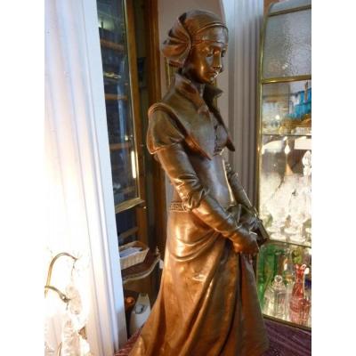 Sculpture Bronze Jeune Femme MARGUERITE Signe Eugene Aizelin