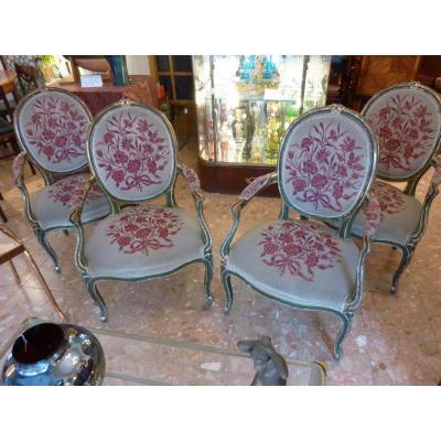 4 Armchairs Medaillon Transition Period Louis XV - Louis XVI