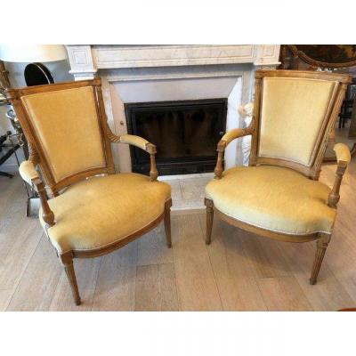 Pair Of Louis XVI Beech Armchairs From The Directoire Period End Of The 18th Century 