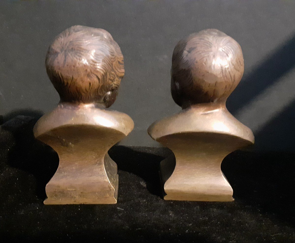 Pair Of Small Bronze Bust Of Child Jean Who Laughs And Jean Who Cries I-photo-4