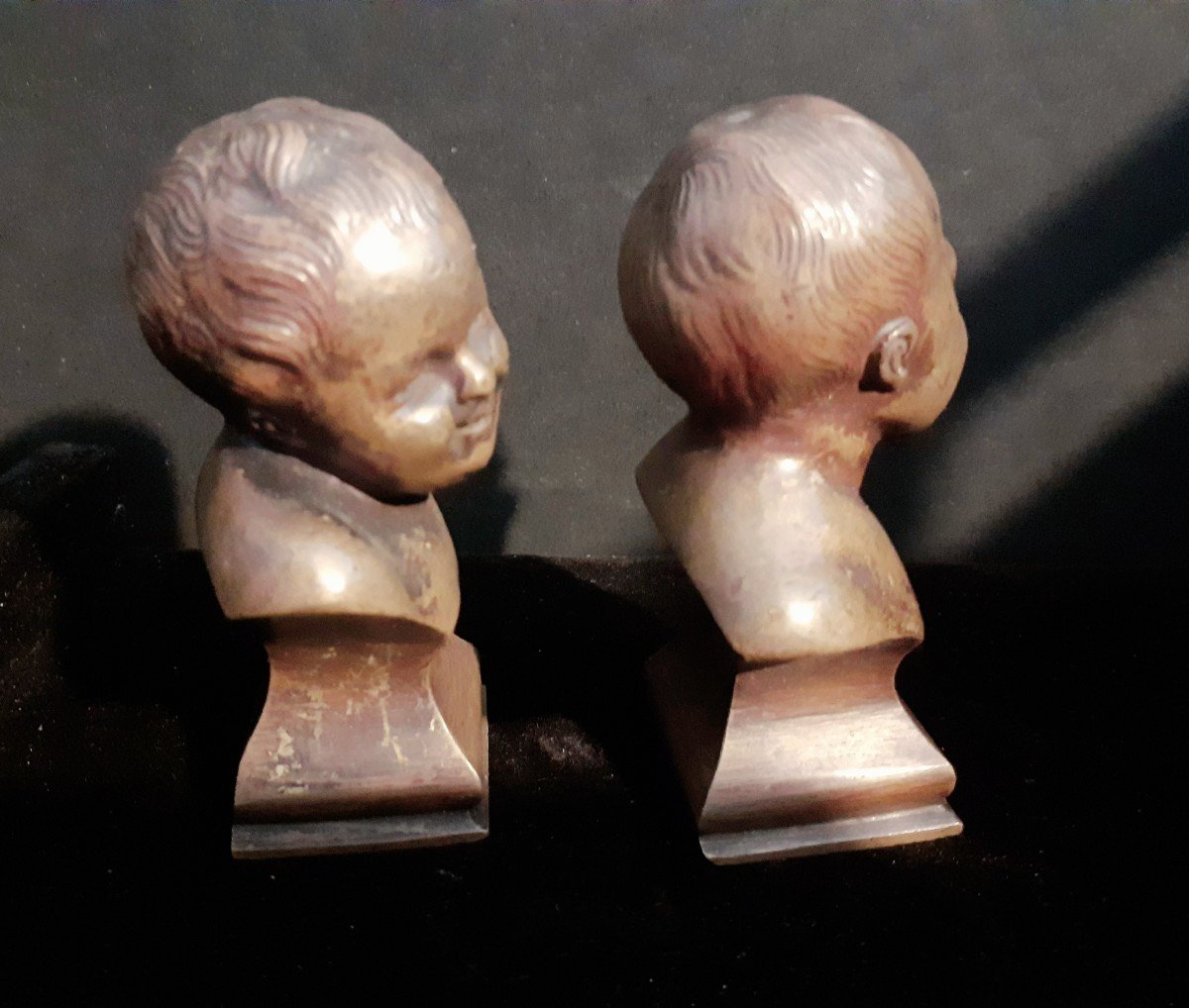 Pair Of Small Bronze Bust Of Child Jean Who Laughs And Jean Who Cries I-photo-5