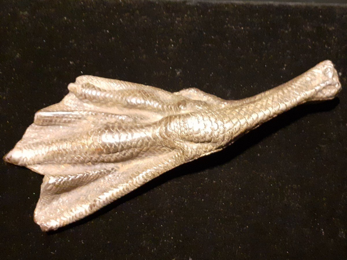 Proantic: Paperweight In Silver Bronze Swan Leg 19th