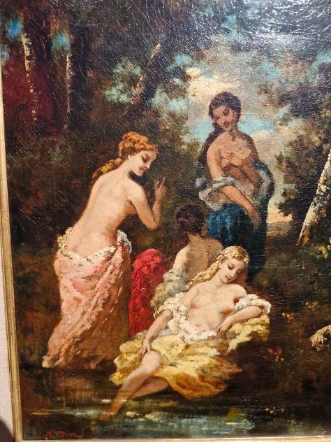 NARCISSE DIAZ DE LA PENA FRANCE 1808-1876 BAIGNADE FEMME-photo-2