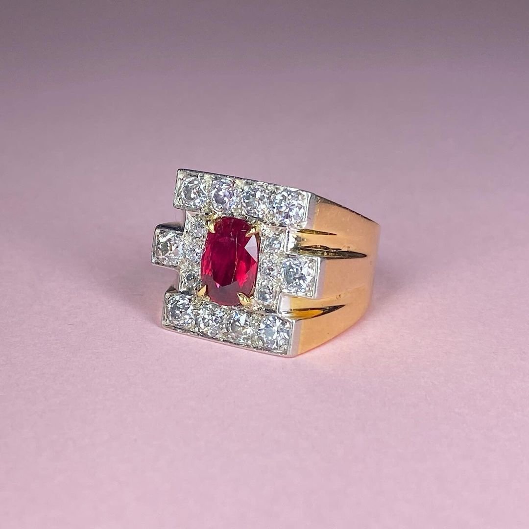 Art Deco Ring In Gold, Platinum, Ruby And Diamonds-photo-3