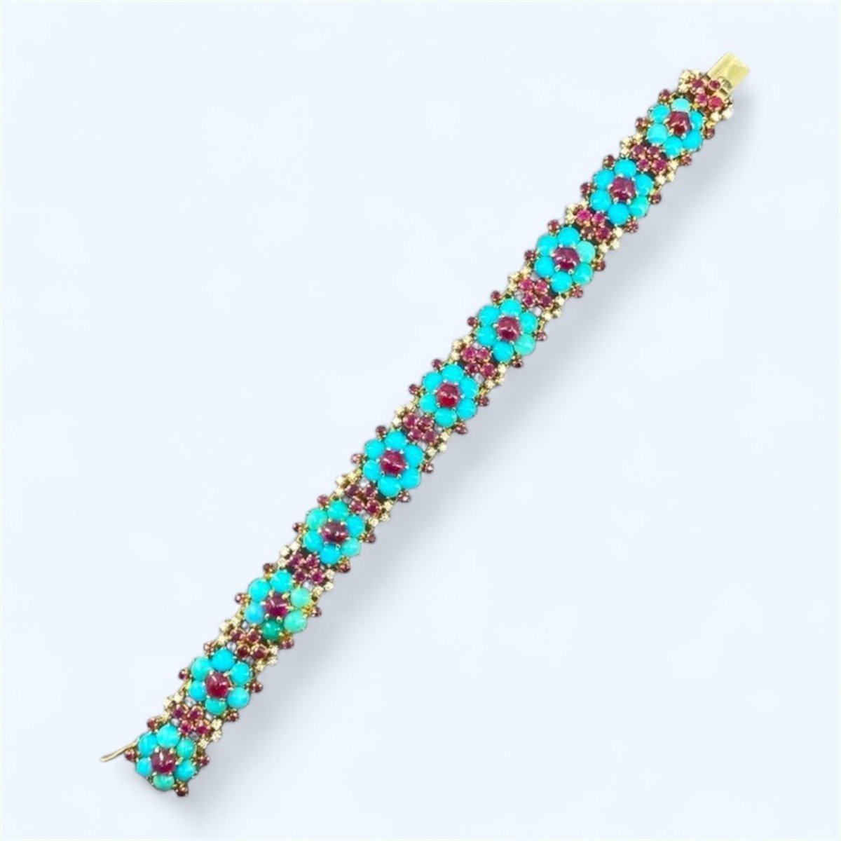 Vintage Gold, Ruby, Turquoise And Diamond Bracelet-photo-3