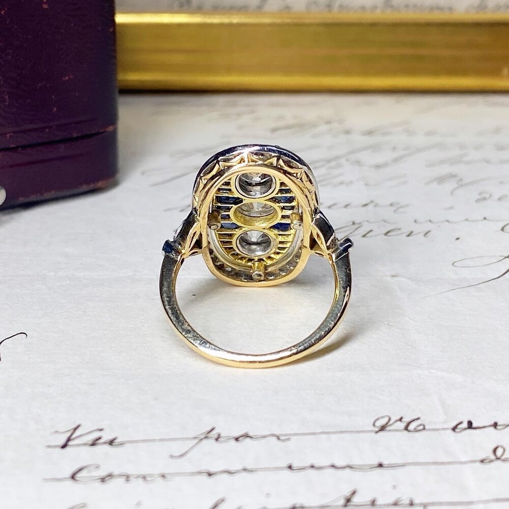 Bague Ancienne Or, Platine, Saphirs Et Diamants-photo-3