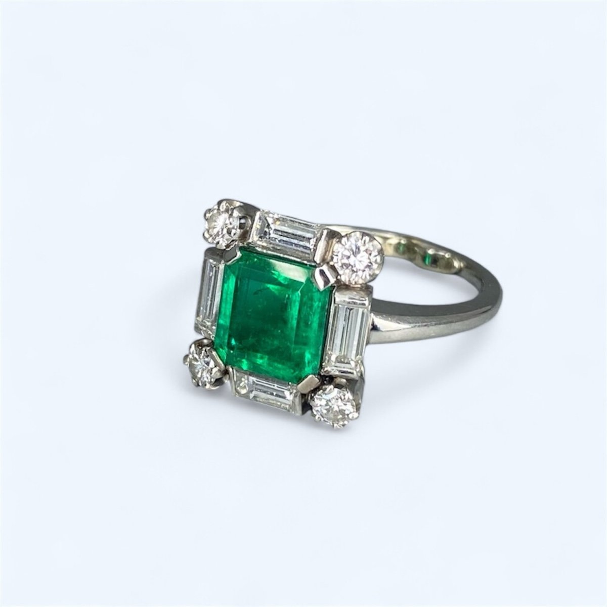 Bague Vintage Platine, émeraude Et Diamants-photo-4