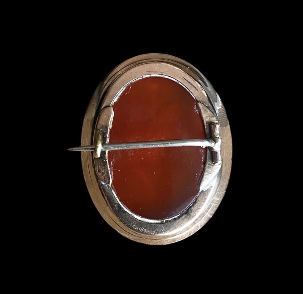 Broche ancienne or, argent et intaille en cornaline-photo-3