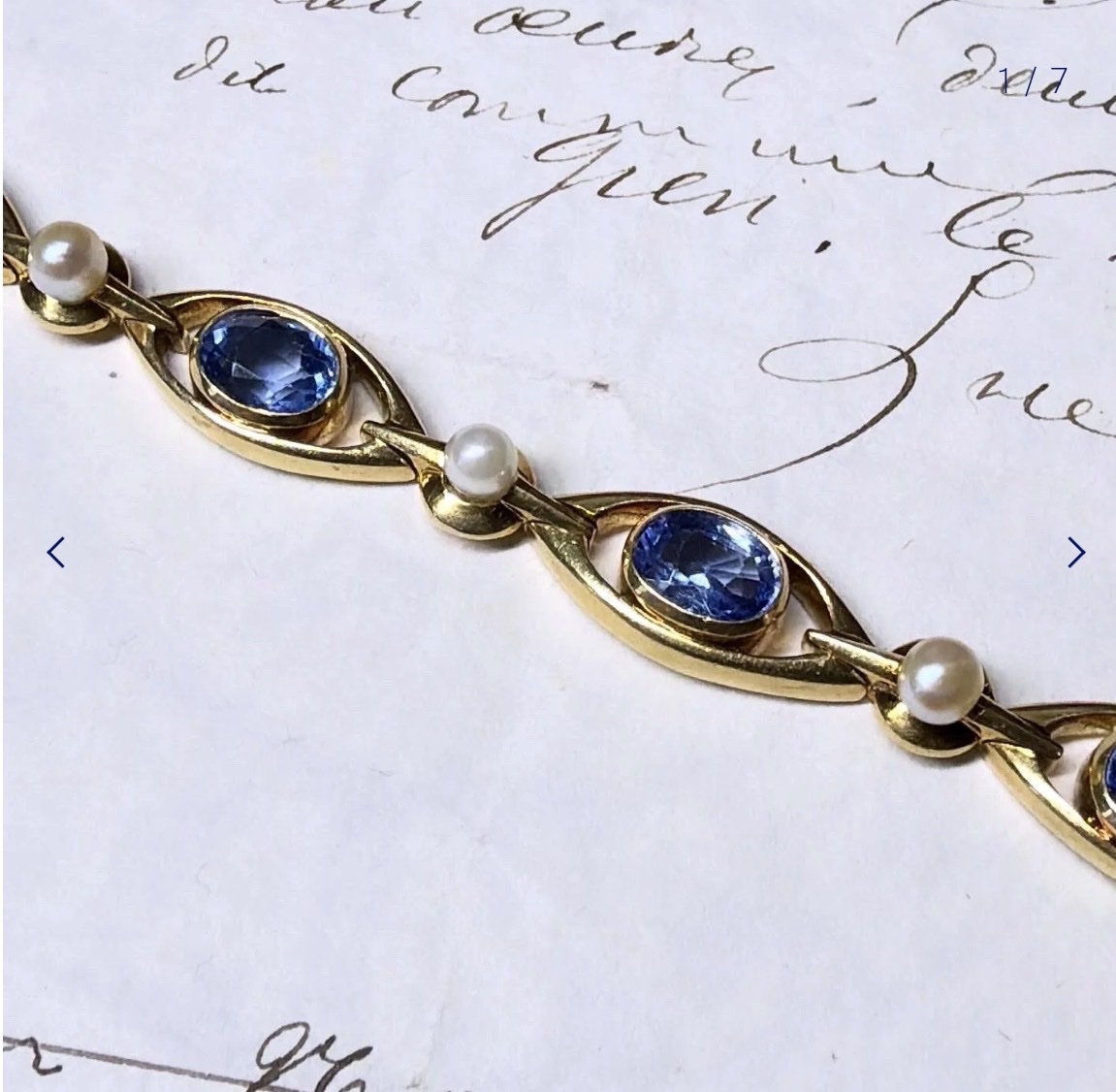 Bracelet ancien en or, saphir et perle-photo-3
