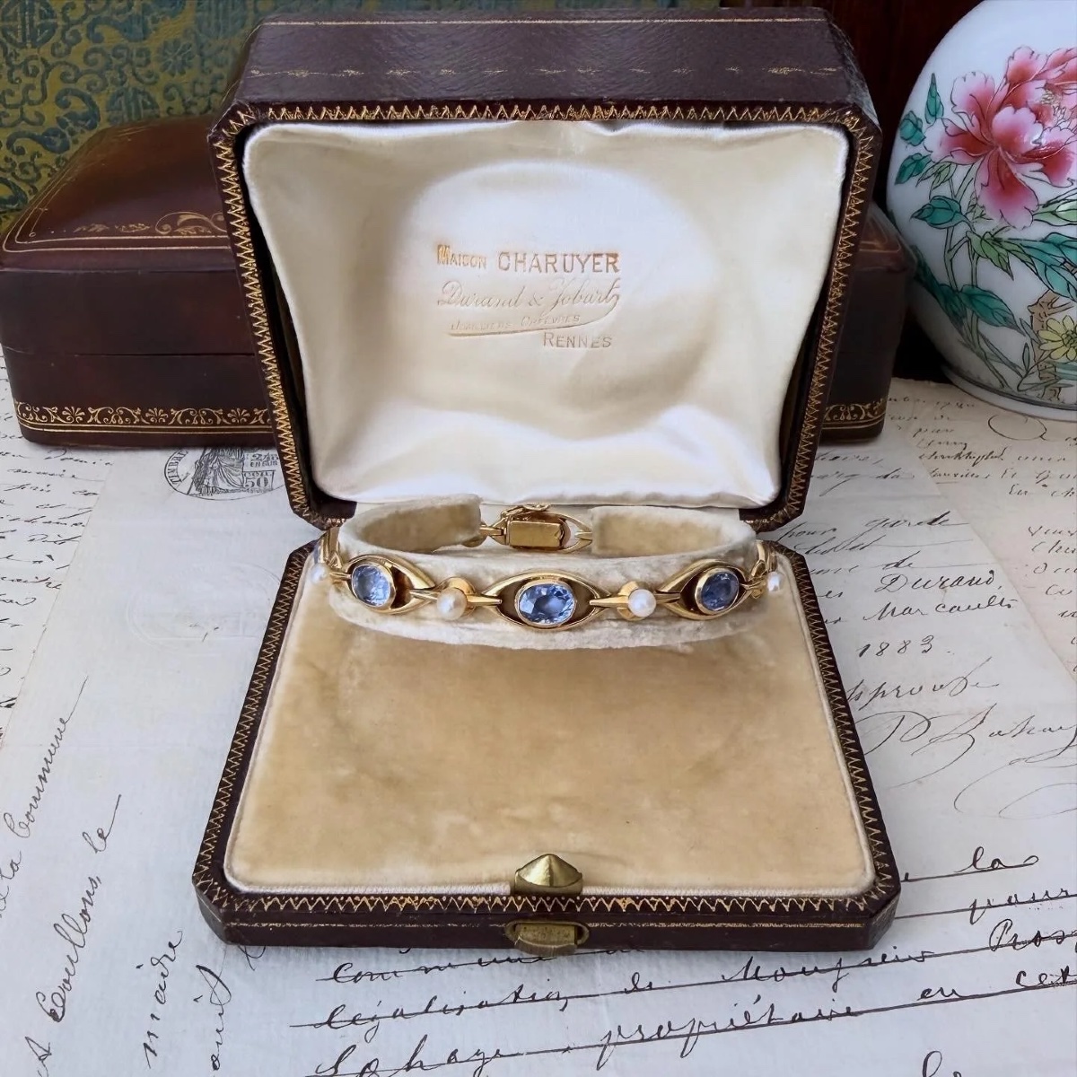 Bracelet ancien en or, saphir et perle-photo-2