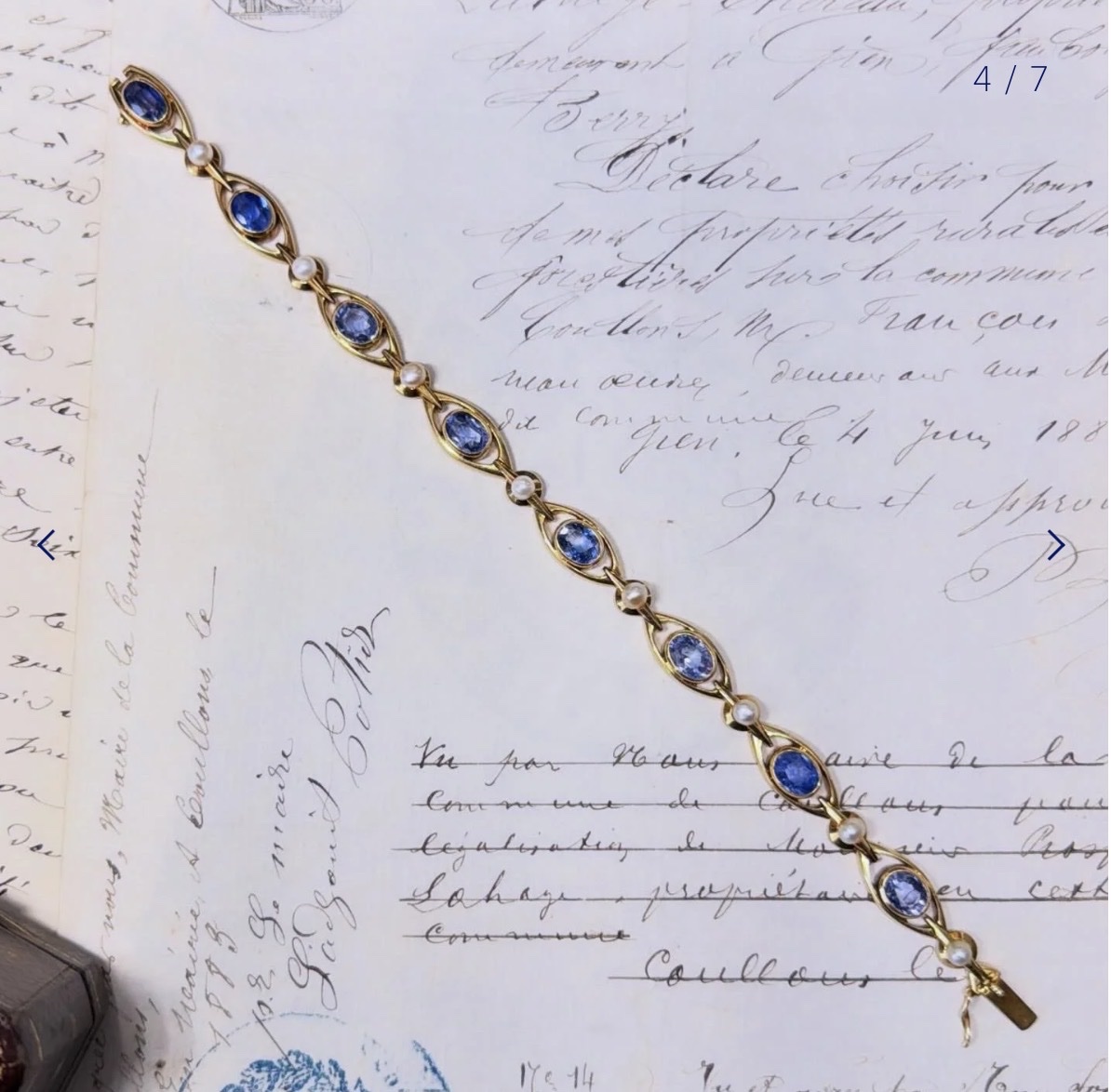 Bracelet ancien en or, saphir et perle-photo-3
