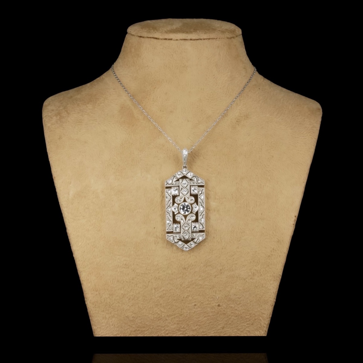 Pendentif art déco en platine, or et diamants-photo-2