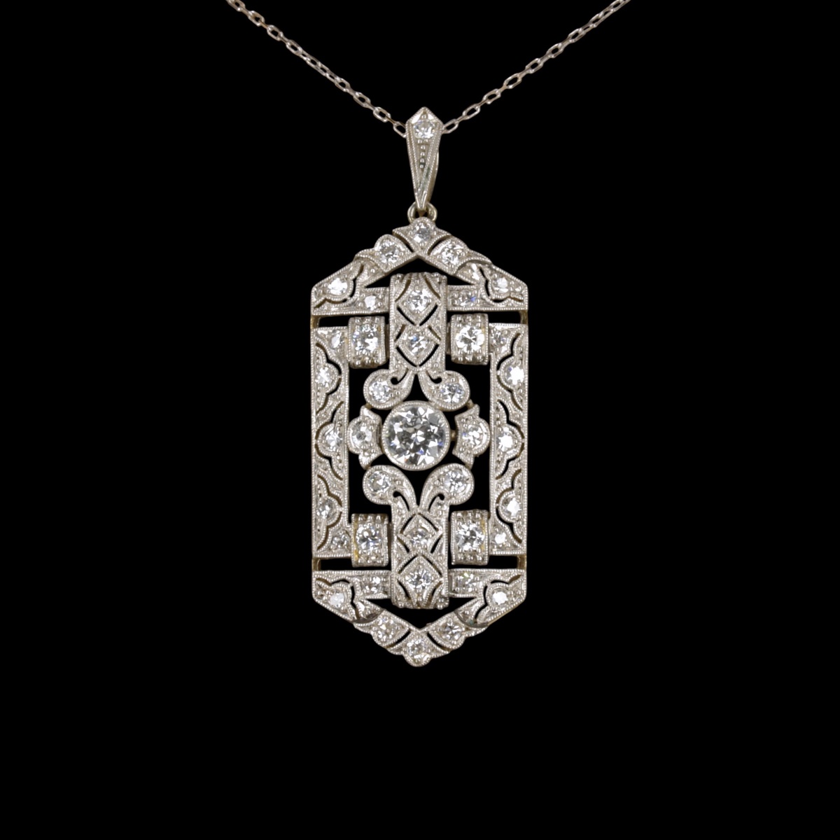 Pendentif art déco en platine, or et diamants-photo-4