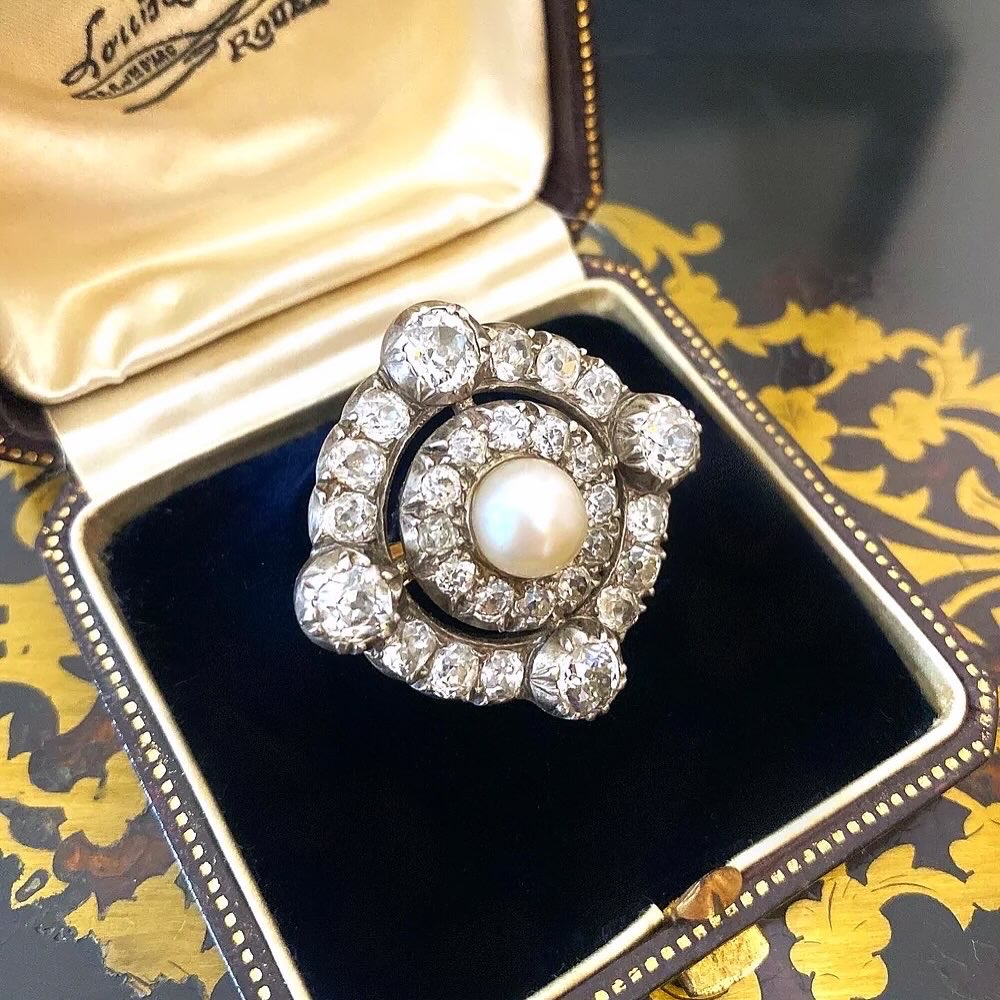 Vintage Pendant-brooch Made Of Gold, Silver, Fine Pearls, And Diamonds-photo-3