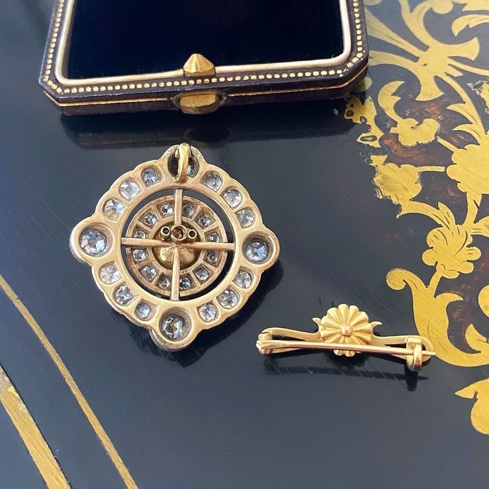 Vintage Pendant-brooch Made Of Gold, Silver, Fine Pearls, And Diamonds-photo-4