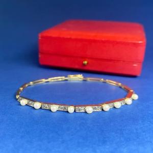 Bracelet Art Déco En Or, Platine, Perles Et Diamants