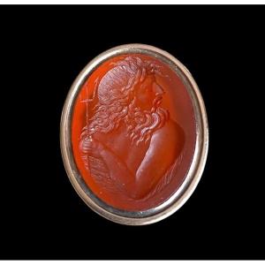 Antique Gold, Silver And Carnelian Intaglio Brooch