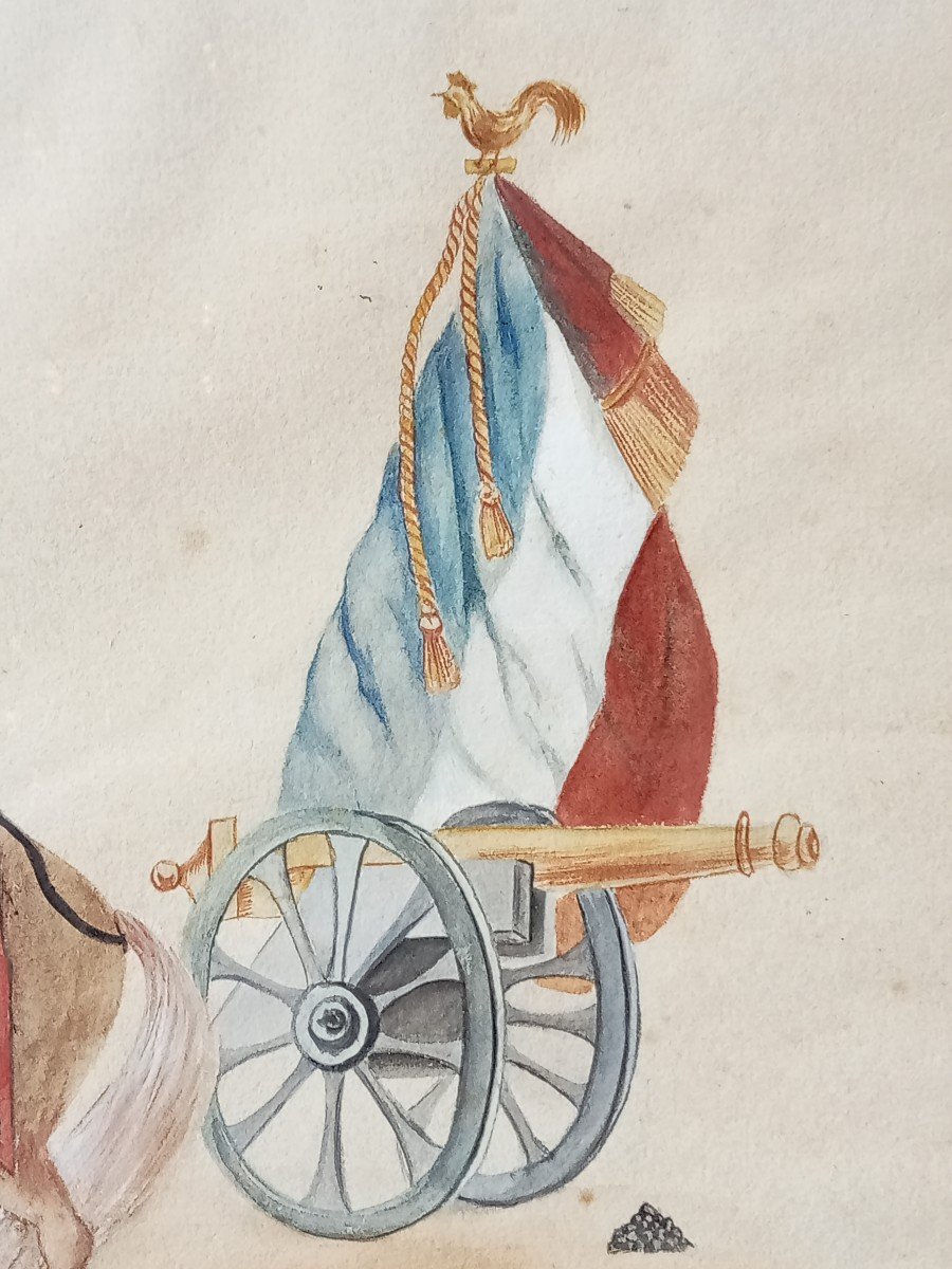 Watercolor Drawing Of The Time, Souvenir Of Horse Artillery Guérin In 1831, Louis-philippe, 19th-photo-3