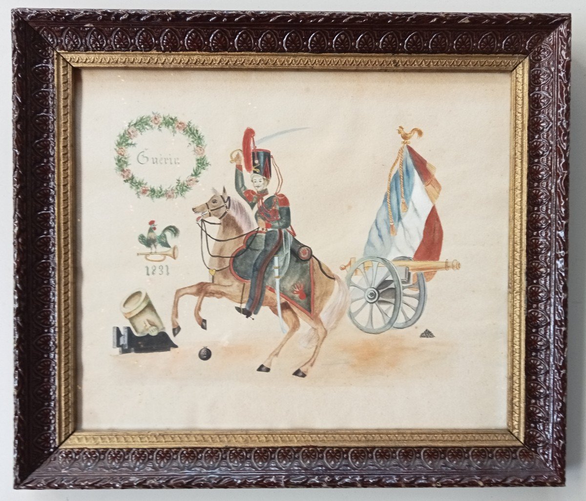 Watercolor Drawing Of The Time, Souvenir Of Horse Artillery Guérin In 1831, Louis-philippe, 19th