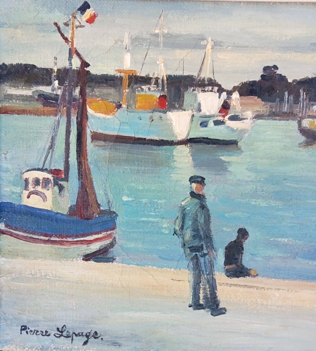 Port Of Concarneau, Oil On Canvas Signed Pierre Lepage (1906-1983), Mid-20th Century -photo-2