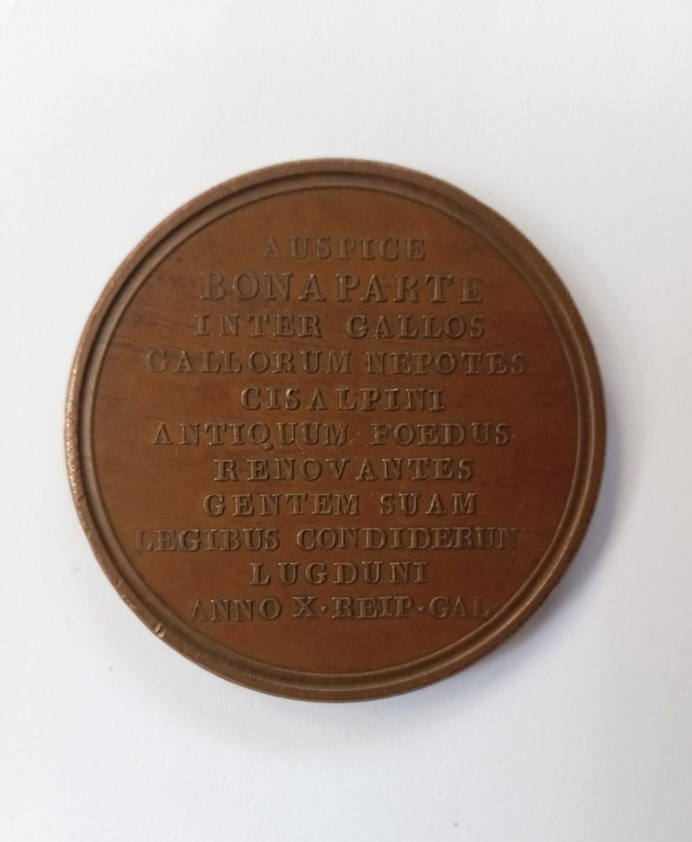 Bonaparte Medal, Constitution Of The Cisalpine Republic In Lyon Year X (1802), By Mercier-photo-2