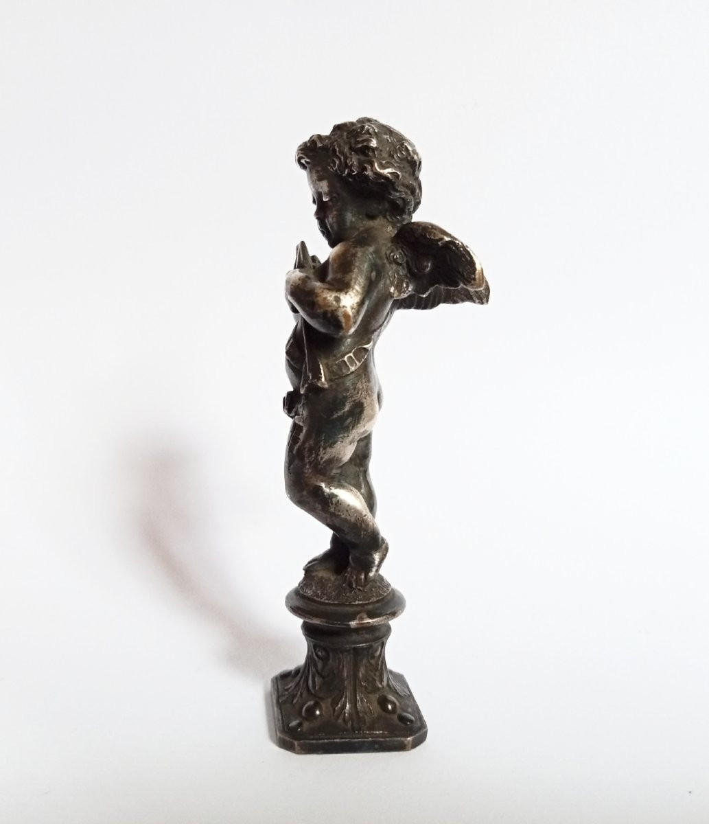 Sceau à cacheter en bronze argenté , Angelot, Cupidon, époque 19e, Napoléon III-photo-4