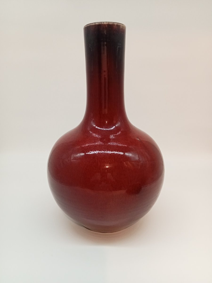 Chinese Red Porcelain Vase "ox Blood" 19th China Qing Dynasty-photo-2