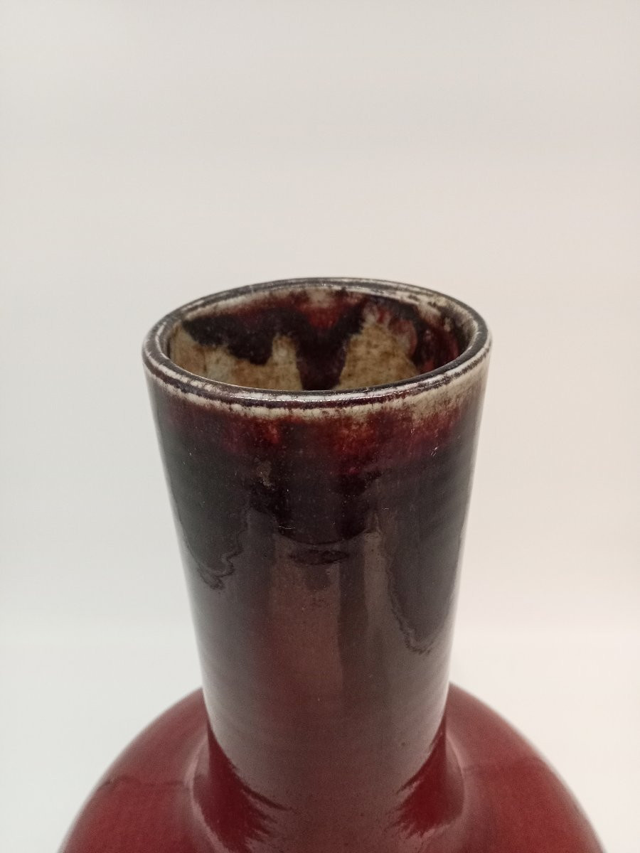 Chinese Red Porcelain Vase "ox Blood" 19th China Qing Dynasty-photo-3