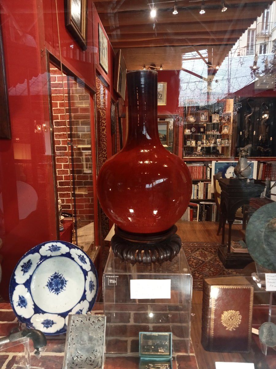Chinese Red Porcelain Vase "ox Blood" 19th China Qing Dynasty-photo-3