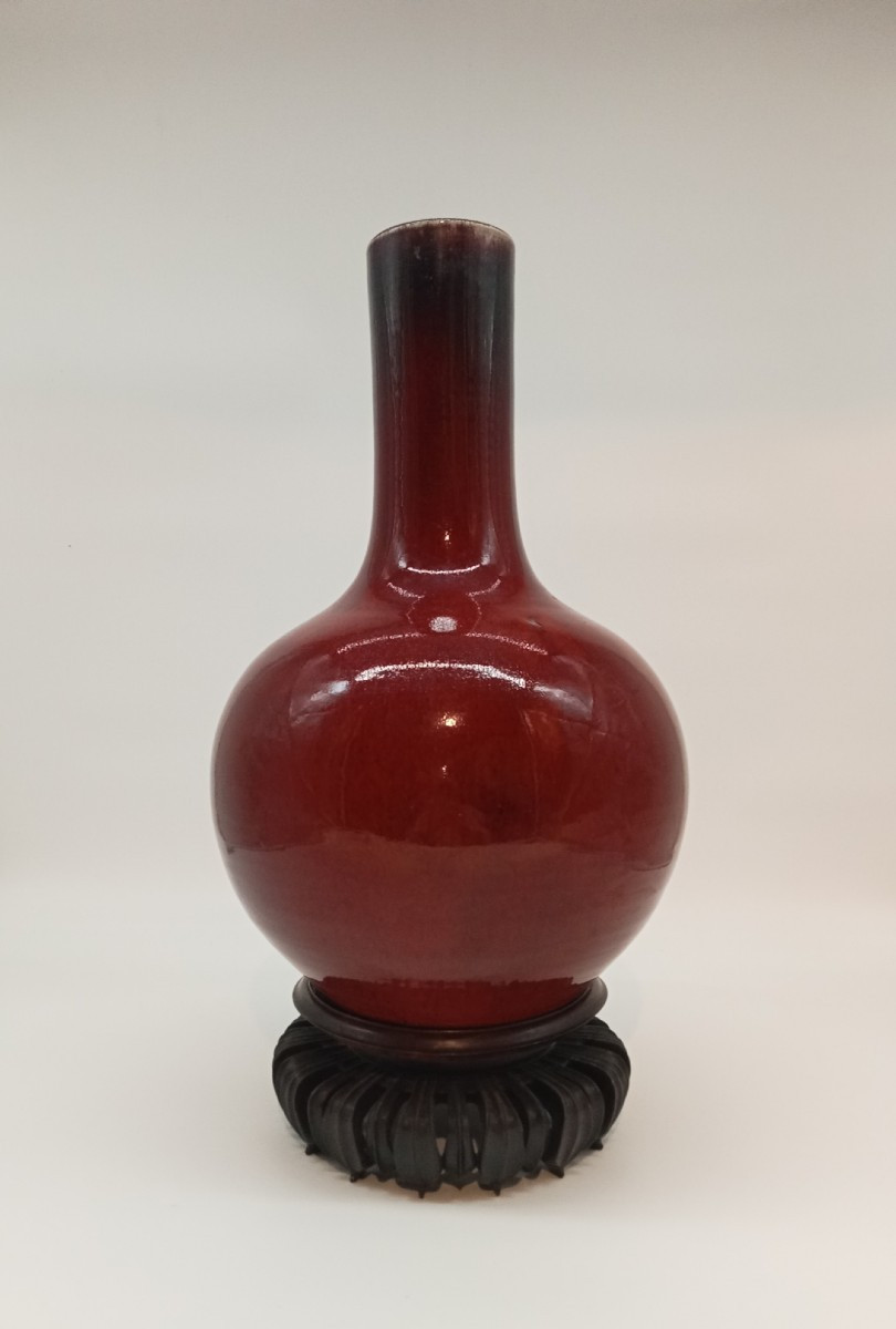 Chinese Red Porcelain Vase "ox Blood" 19th China Qing Dynasty
