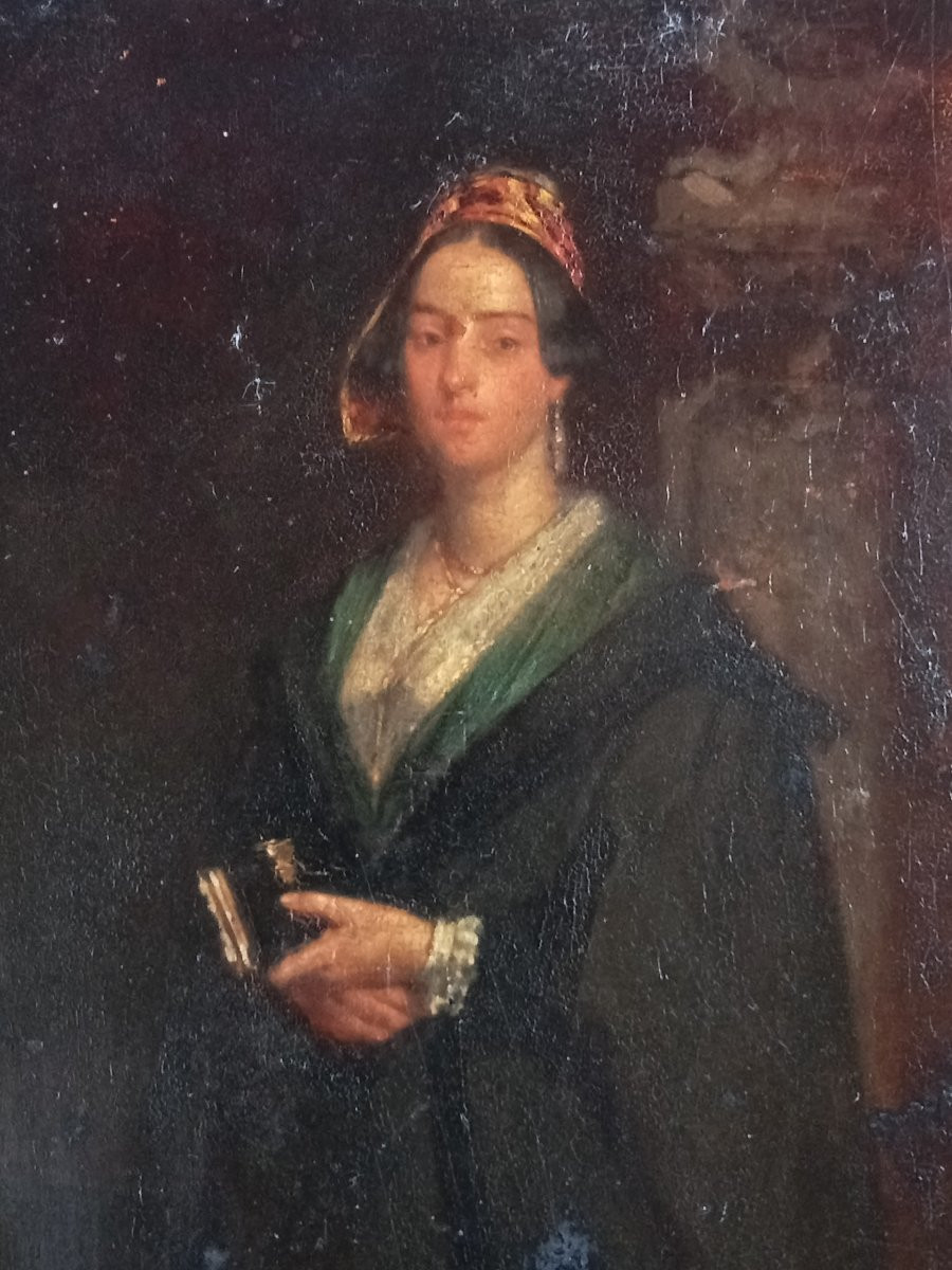 "l'arlésienne", Oil On Panel Signed Victor Joseph Chavet (1822-1906) And Dated 1852 19th-photo-2