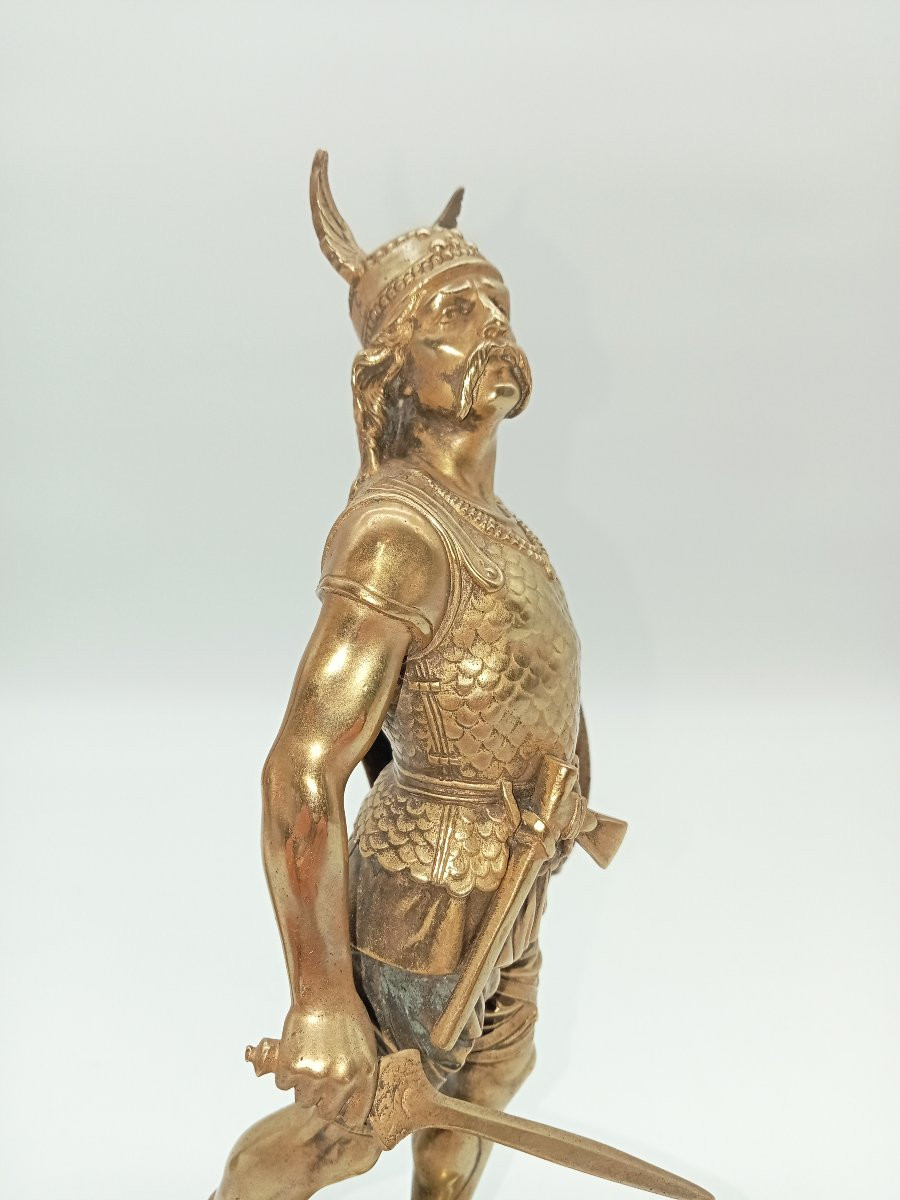 "gallic Warriors," Two Bronze And Gilt Statuettes Signed Guillemin, 19th Century -photo-2