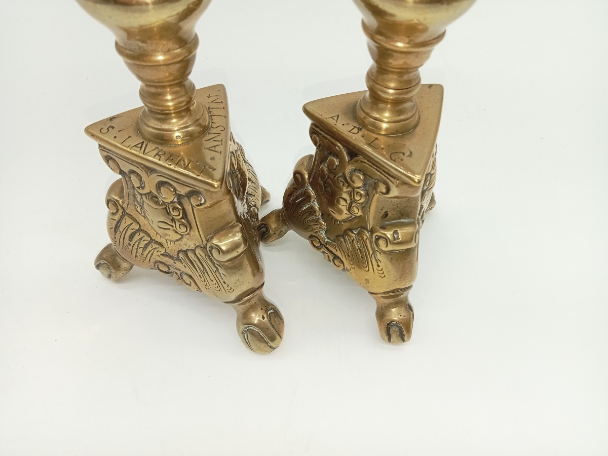 Pair Of Candlesticks, Taper Holders, Saint-laurent In Anstaing, 17th Century -photo-3