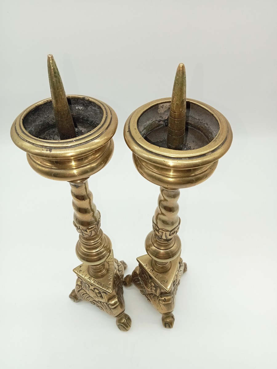 Pair Of Candlesticks, Taper Holders, Saint-laurent In Anstaing, 17th Century -photo-4